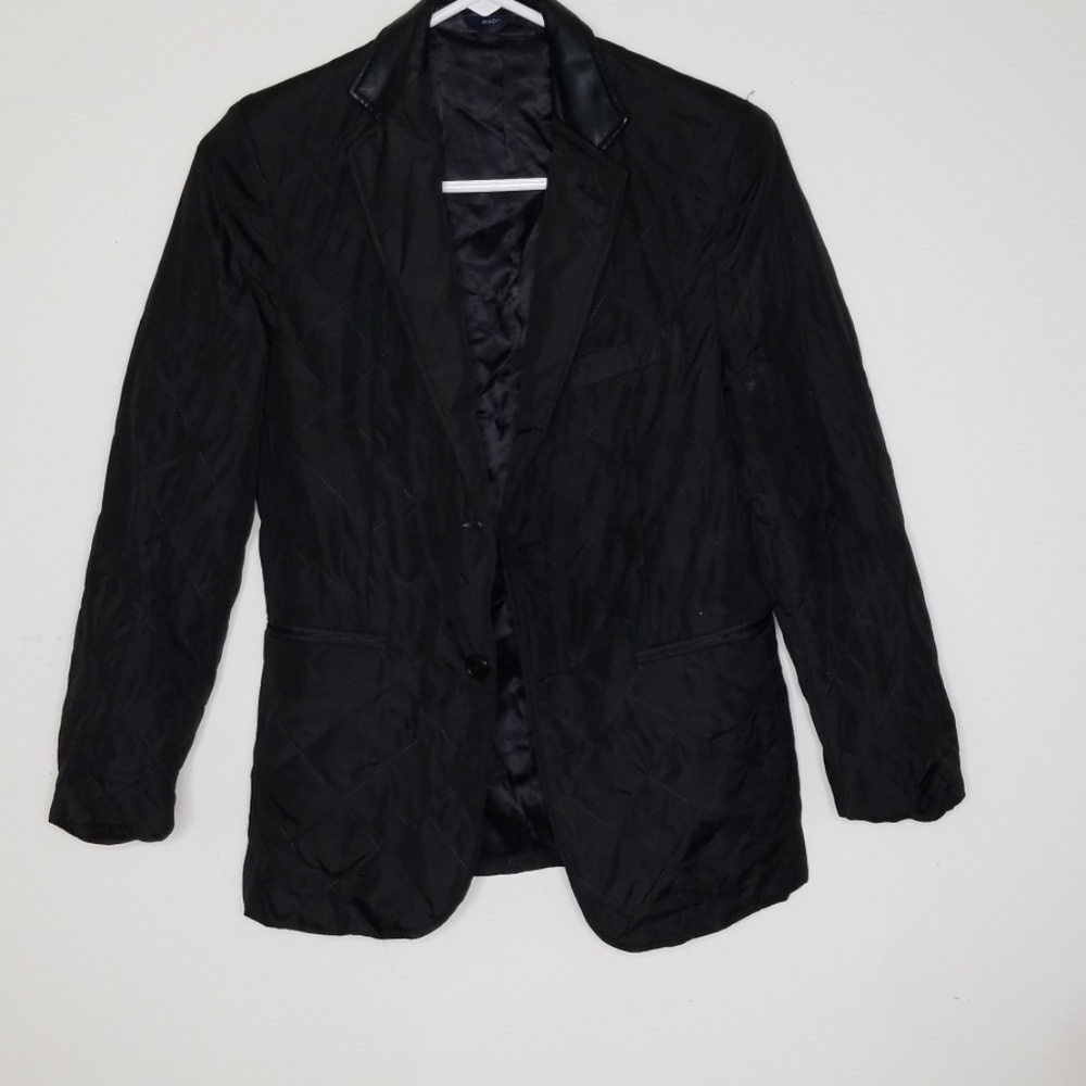 Black Quilted Blazer  with PU leather collar